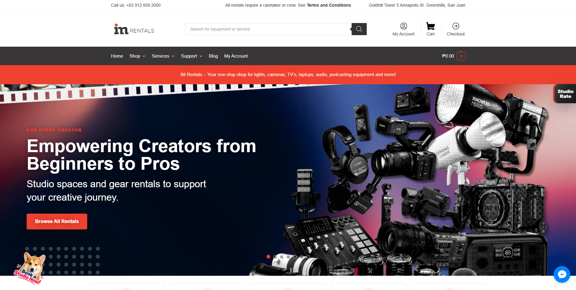 IM Rentals website homepage