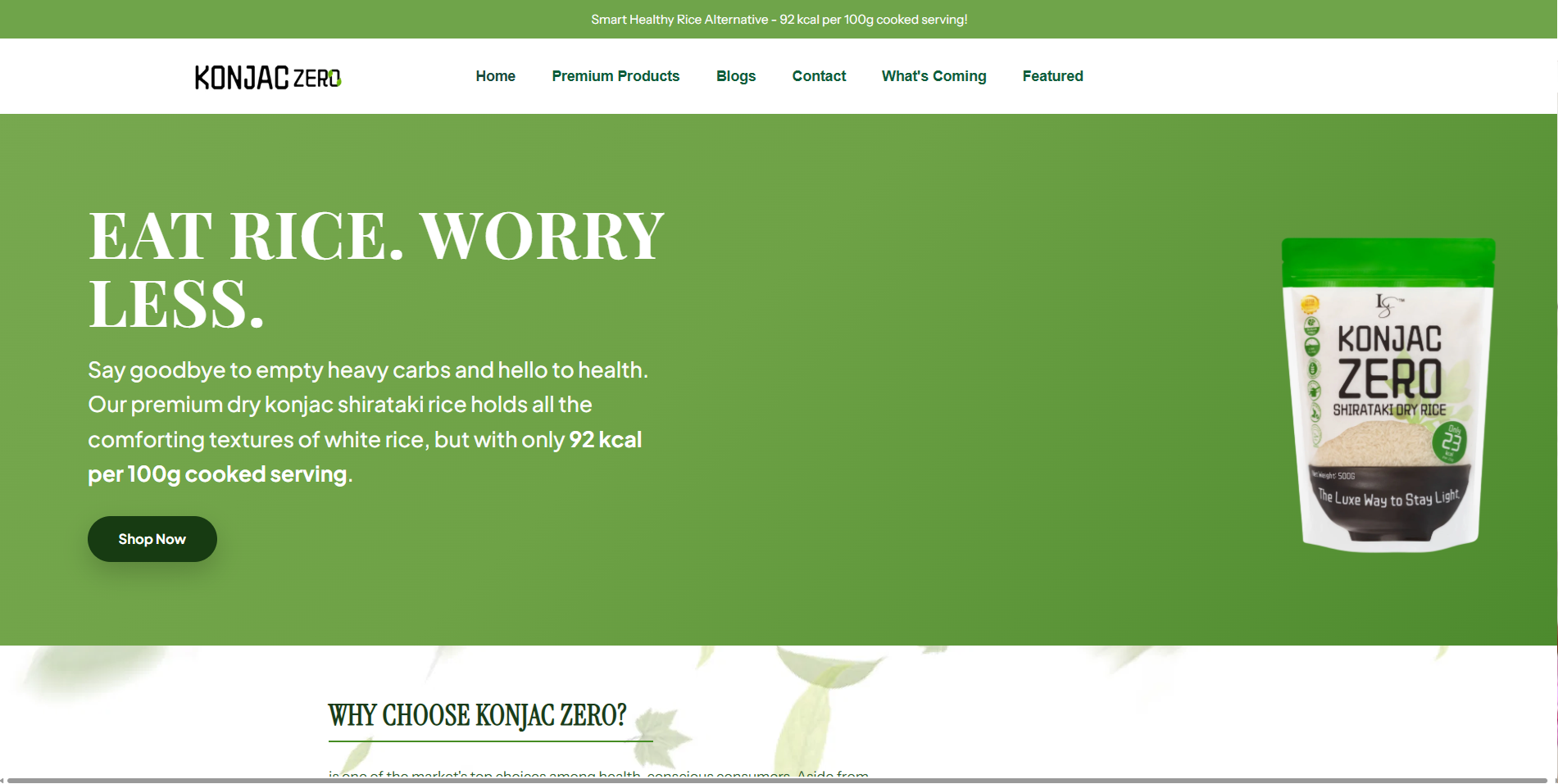 Konjac Zero website homepage