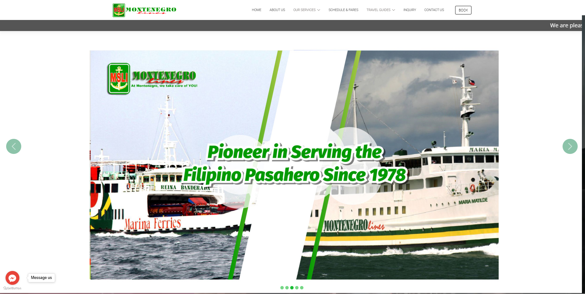 Montenegro Shipping Lines website homepage