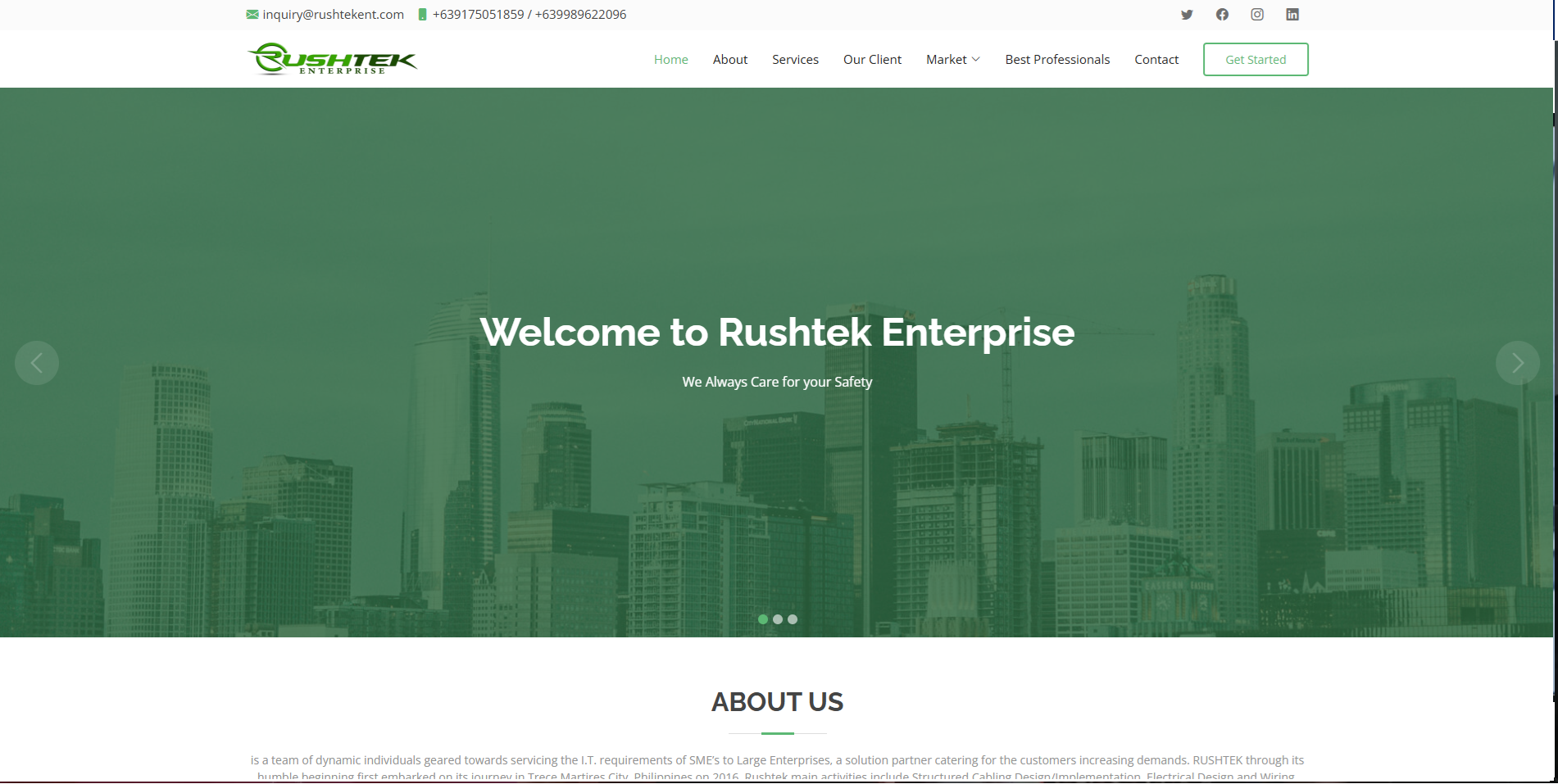 Rushtek Enterprise website homepage
