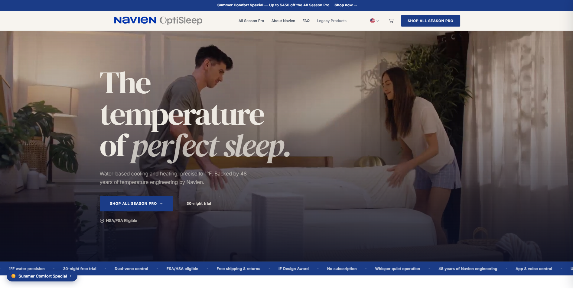 Navien OptiSleep website homepage